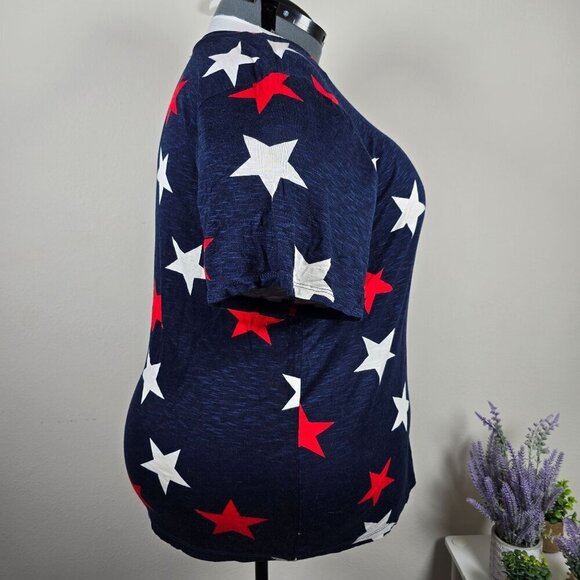 2/$15 Patriotic Stars Crew Tee in Navy, Red, and White Size 2X - Picture 3 of 6